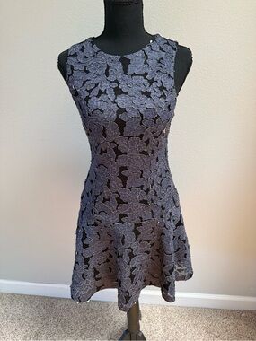 Alice + Olivia Black & Lavender Floral Lace Skater Dress
